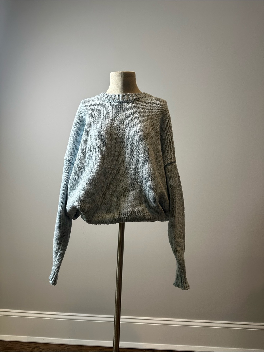 Frame Denim Light Blue Ribbed Crewneck Sweater